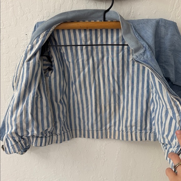 Vintage Reversible Chambray Denim Pinstripe Cow Patch Zip Jacket Kids - Picture 9 of 15